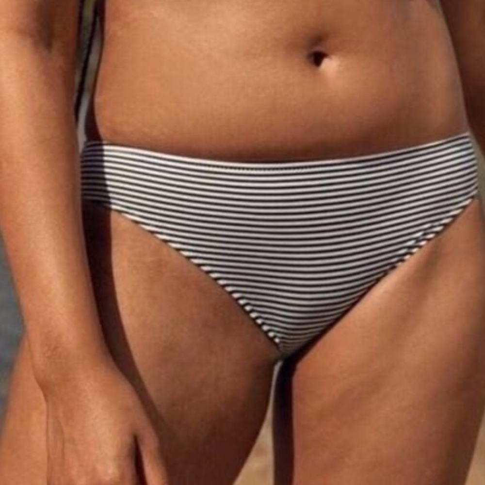 Aerie Striped Black White Full Coverage Bikini Bottom Size S NWT